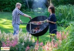 Braséro Barbecue En Acier Lune 100 Cm + Grille De Cuisson -Promos Grillet Jardin Boutique brasero barbecue acier noir lune 100cm