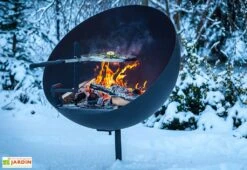 Braséro Barbecue En Acier Lune 100 Cm + Grille De Cuisson -Promos Grillet Jardin Boutique brasero barbecue acier noir lune 100cm 3