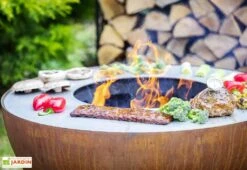 Braséro Barbecue En Acier Boule Oxydé 100 Cm 5 Braséro Barbecue En Acier Boule Oxydé 100 Cm -Promos Grillet Jardin Boutique brasero barbecue acier oxyde boule 100cm plancha 4