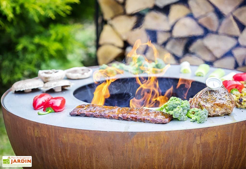 Braséro Barbecue En Acier Boule Oxydé 100 Cm 3 Braséro Barbecue En Acier Boule Oxydé 100 Cm – Image 3