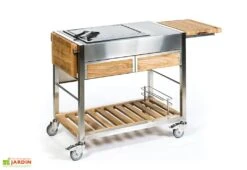 Chariot Pour Cuisine Extérieure Acier Et Teck TomBoy Duo Unico