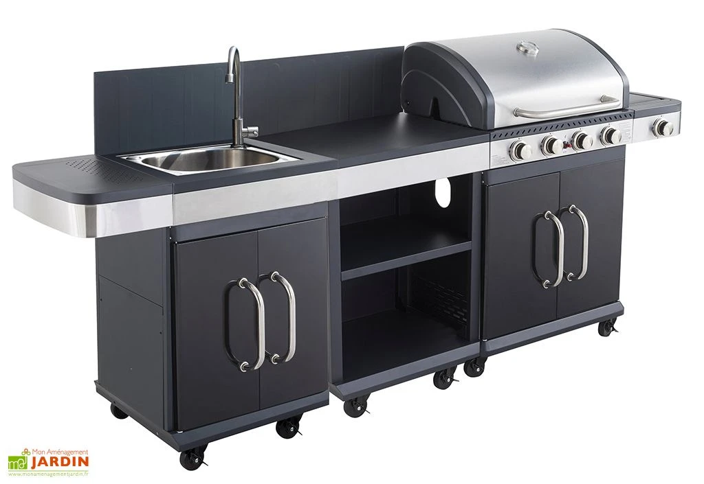 Cuisine D'extérieur Avec Desserte, évier Et Barbecue Gaz 4 Brûleurs 1 Cuisine D'extérieur Avec Desserte, évier Et Barbecue Gaz 4 Brûleurs