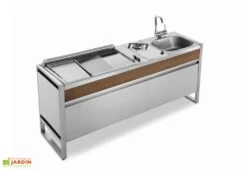 Cuisine Extérieure En Inox Avec Plancha à Gaz + Feu à Gaz + évier + Mitigeur Oasi 205C