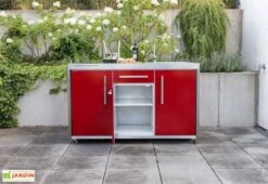 Cuisine Extérieure Avec Réfrigérateur Et évier – MO 150 S -Promos Grillet Jardin Boutique cuisine exterieure rouge ouverte 1 porte