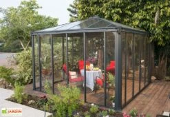 Jardin D’Hiver En Aluminium Et Polycarbonate 13 M² – LEDRO 3600 -Promos Grillet Jardin Boutique jardin hiver gris anthracite gazebo carre 360cm ledro3600 1