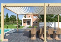 Pergola Bioclimatique Ombréa En Aluminium 3 X 6 M Autoportée - Imitation Bois -Promos Grillet Jardin Boutique manivelle pergola bioclimatique 3x6m ombrea 15 712324