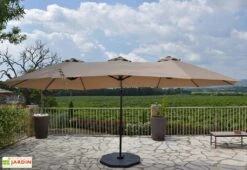 Parasol Déporté 3 Têtes 4,6 M En Aluminium Et Toile Taupe - Deporwide -Promos Grillet Jardin Boutique parasol deporte aluminium grande toile taupe 460cm 3 1