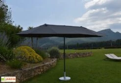 Parasol Rectangulaire 3 Têtes 4,6 M En Aluminium Et Toile Grise - Wide -Promos Grillet Jardin Boutique parasol droit 3 tetes aluminium toile polyester gris 465cm 1