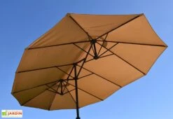 Parasol Rectangulaire 3 Têtes 4,6 M En Aluminium Et Toile Taupe - Wide -Promos Grillet Jardin Boutique parasol droit 3 tetes aluminium toile polyester taupe 465cm 2