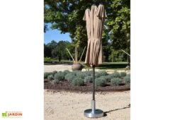 Parasol Rectangulaire 3 Têtes 4,6 M En Aluminium Et Toile Taupe - Wide -Promos Grillet Jardin Boutique parasol droit 3 tetes aluminium toile polyester taupe 465cm