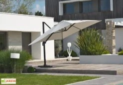 Parasol Déporté En Aluminium Et Polyester Gris 4x3m Sevilla -Promos Grillet Jardin Boutique parasol en aluminium 1