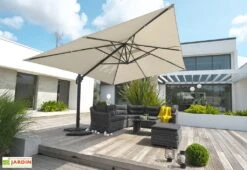 Parasol Déporté En Aluminium Et Polyester Gris 4x3m Sevilla -Promos Grillet Jardin Boutique parasol en aluminium 3