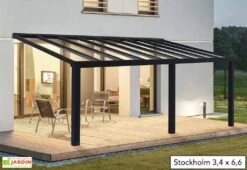 Pergola Adossée Aluminium Gris Et Polycarbonate - Stockholm 3,4 M + Stores 8 Pergola Adossée Aluminium Gris Et Polycarbonate - Stockholm 3,4 M + Stores -Promos Grillet Jardin Boutique pergola alu polycarbonate stockholm palram 22m2 1