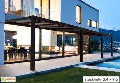 Pergola Adossée Aluminium Gris Et Polycarbonate - Stockholm 3,4 M + Stores 9 Pergola Adossée Aluminium Gris Et Polycarbonate - Stockholm 3,4 M + Stores -Promos Grillet Jardin Boutique pergola alu polycarbonate stockholm palram 32m2 1