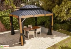 Pergola Autoportée En Aluminium Effet Bois 10 M² – Fontana 8 Pergola Autoportée En Aluminium Effet Bois 10 M² – Fontana -Promos Grillet Jardin Boutique pergola autoportee aluminium effet bois 10m2 fontana sojag
