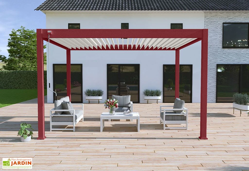Pergola Bioclimatique Ombréa En Aluminium 3 X 4 M Autoportée - Rouge Basque 2 Pergola Bioclimatique Ombréa En Aluminium 3 X 4 M Autoportée - Rouge Basque – Image 2