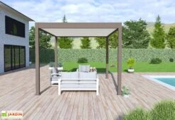 Pergola Bioclimatique Ombréa En Aluminium 3 X 4 M Autoportée - Taupe -Promos Grillet Jardin Boutique pergola bioclimatique 3x4 ombrea 15 728394