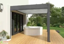 Pergola Bioclimatique Ombréa En Aluminium 3 X 4 M Adossée - Anthracite -Promos Grillet Jardin Boutique pergola bioclimatique adossee 3x4m gris anthracite 15 729186