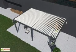 Pergola Bioclimatique Ombréa En Aluminium 4 X 6 M Adossée - Anthracite -Promos Grillet Jardin Boutique pergola bioclimatique adossee 4x6 aluminium anthracite ombrea 15 729520 toiture blanche
