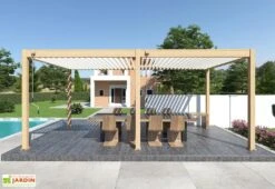 Pergola Bioclimatique Ombréa En Aluminium 3 X 6 M Autoportée - Imitation Bois