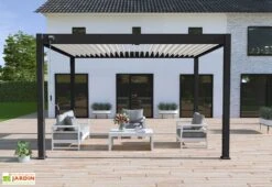 Pergola Bioclimatique Ombréa En Aluminium 3 X 4 M Autoportée - Noir Charbon -Promos Grillet Jardin Boutique pergola bioclimatique aluminium 3x4 ombrea 15 728288