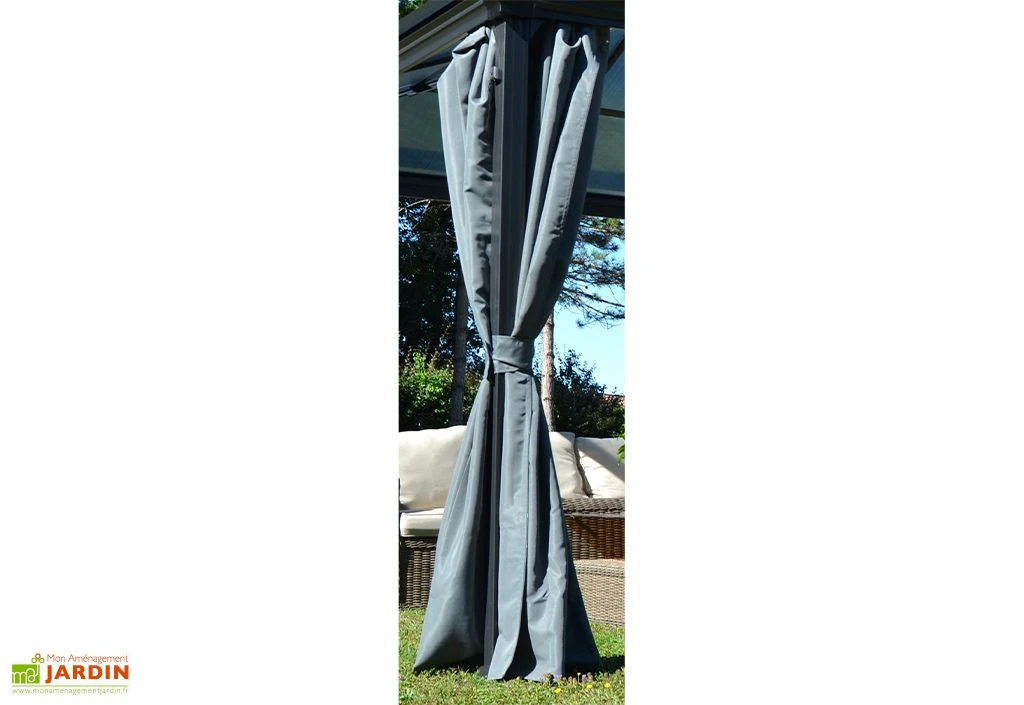 Rideaux En Polyester Gris Pour Pergola Bioclimatique Gaïa – Set De 4 2 Rideaux En Polyester Gris Pour Pergola Bioclimatique Gaïa – Set De 4 – Image 2