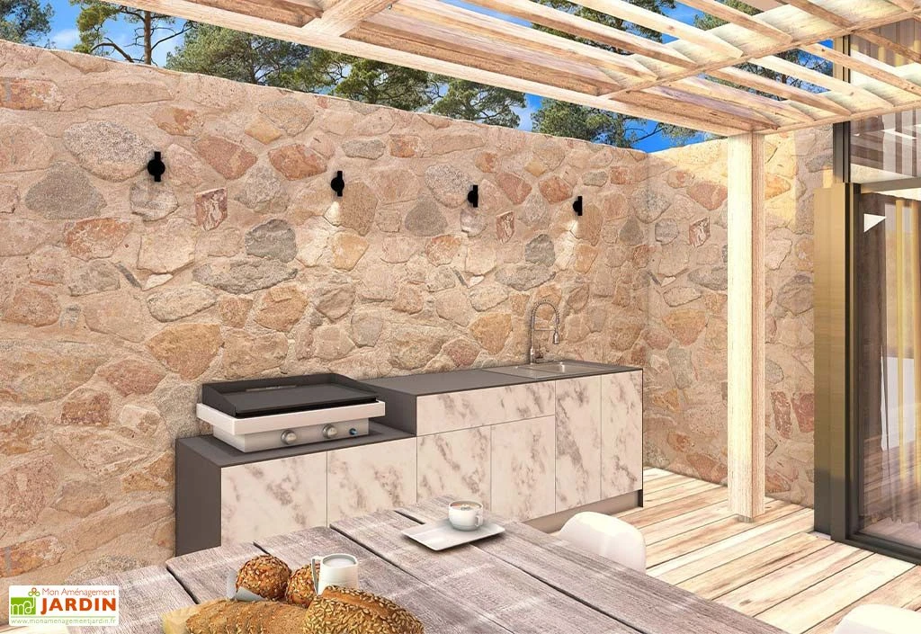 Cuisine Extérieure En Bois Et Aluminium 282 X 61 Cm Statuario 2 Cuisine Extérieure En Bois Et Aluminium 282 X 61 Cm Statuario – Image 2