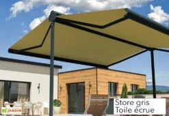 Store Banne Double Pente Avec Coffre – Enargite 4 X 6 M Manuel -Promos Grillet Jardin Boutique store double pente alu anthracite toile ecrue