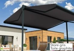 Store Banne Double Pente Avec Coffre – Enargite 6 X 6 M Manuel -Promos Grillet Jardin Boutique store double pente alu anthracite toile graphite 2