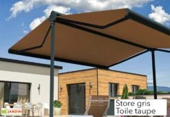 Store Banne Double Pente Avec Coffre – Enargite 4 X 6 M Motorisé -Promos Grillet Jardin Boutique store double pente alu anthracite toile taupe 1