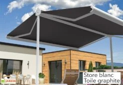 Store Banne Double Pente Avec Coffre – Enargite 4 X 6 M Motorisé -Promos Grillet Jardin Boutique store double pente alu blanc toile graphite 1