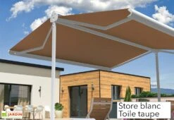 Store Banne Double Pente Avec Coffre – Enargite 4 X 6 M Manuel -Promos Grillet Jardin Boutique store double pente alu blanc toile taupe