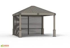 Pergola Autoportée En Aluminium Avec Brise-vues En Lames 13 M² – Nanda -Promos Grillet Jardin Boutique tonnelle aluminium gris parois lames orientables sojag nanda